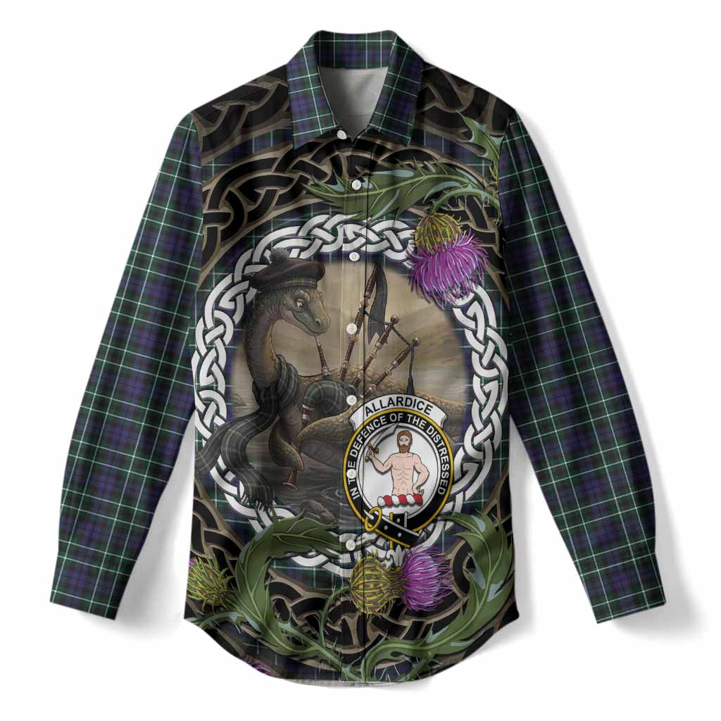Allardice Tartan Crest Bagpipe Nessie Women Casual Shirt Scottish Loch Ness Monster Celtic Thistle