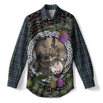 Allardice Tartan Crest Bagpipe Nessie Women Casual Shirt Scottish Loch Ness Monster Celtic Thistle
