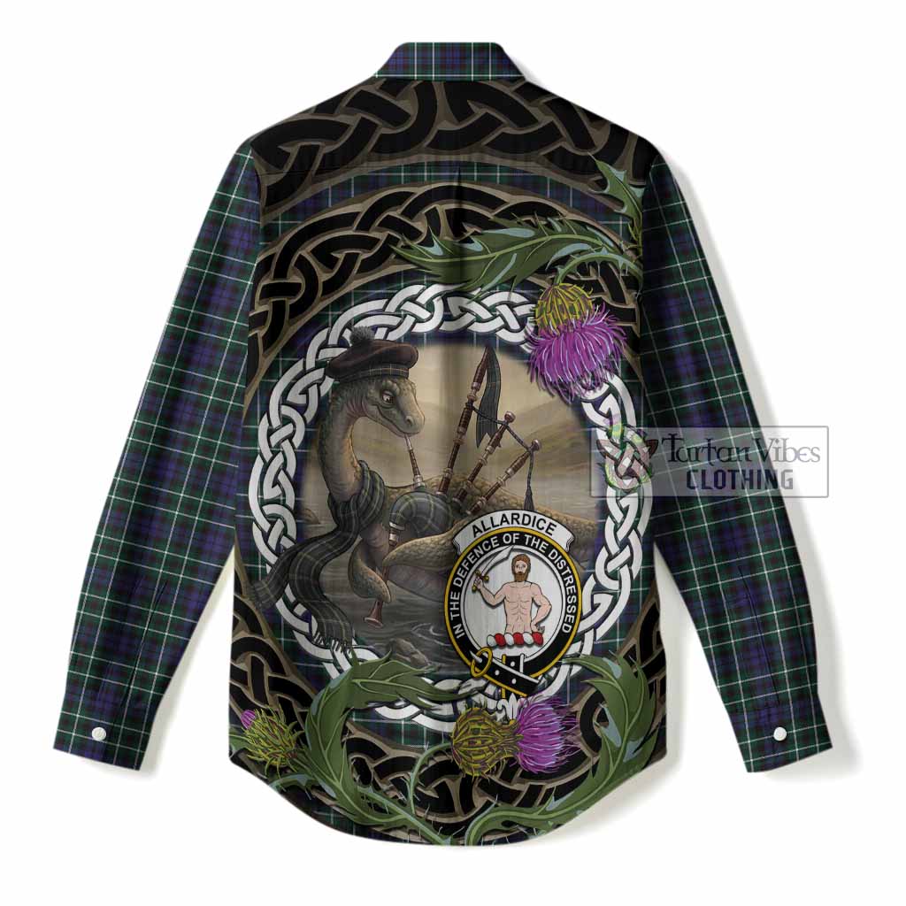 Allardice Tartan Crest Bagpipe Nessie Women Casual Shirt Scottish Loch Ness Monster Celtic Thistle