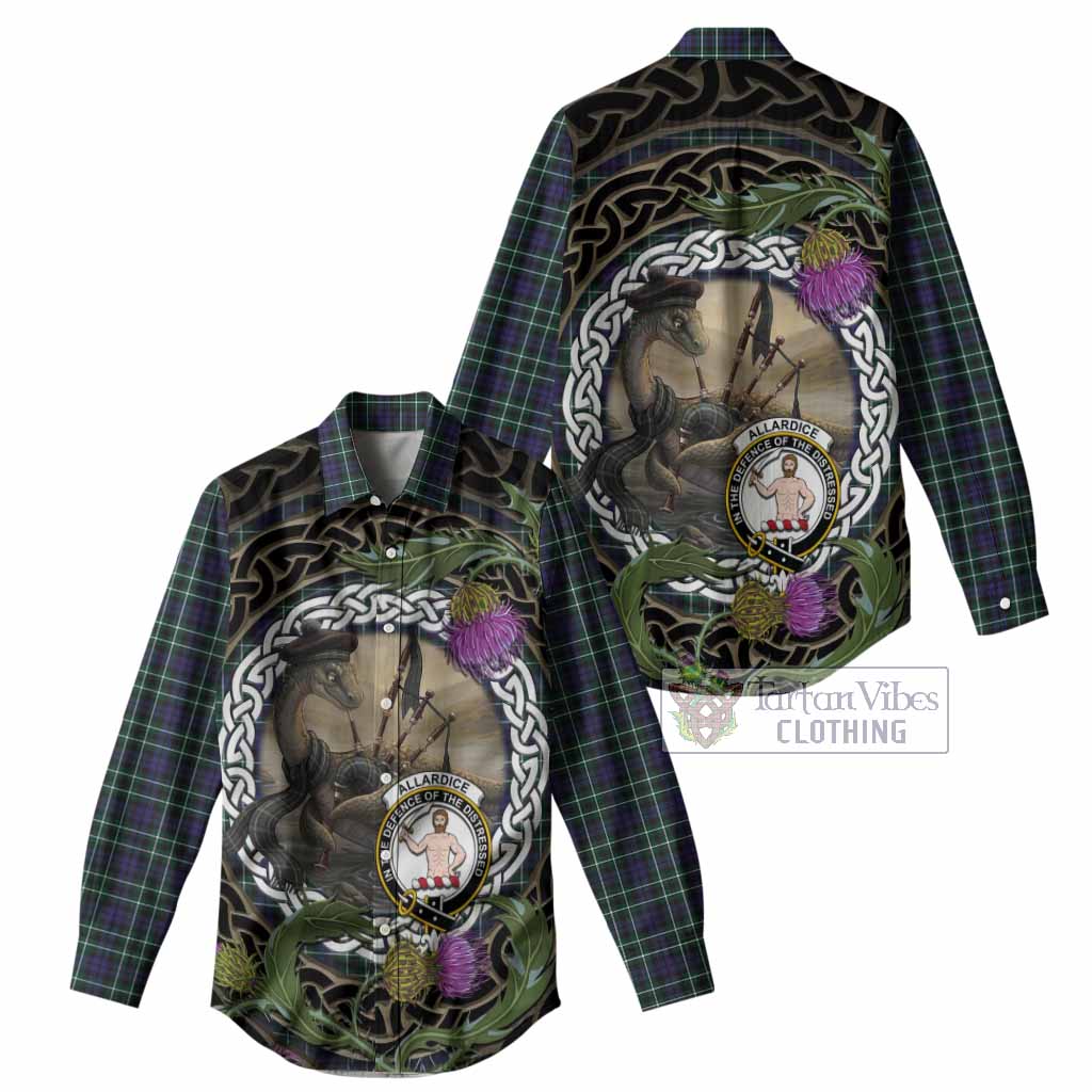 Allardice Tartan Crest Bagpipe Nessie Women Casual Shirt Scottish Loch Ness Monster Celtic Thistle