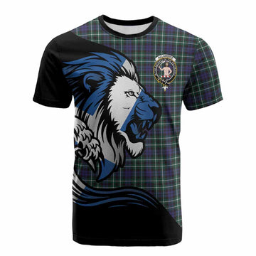 Allardice Tartan Crest Cotton T-shirt Scottish Golden Lions Wave Flow