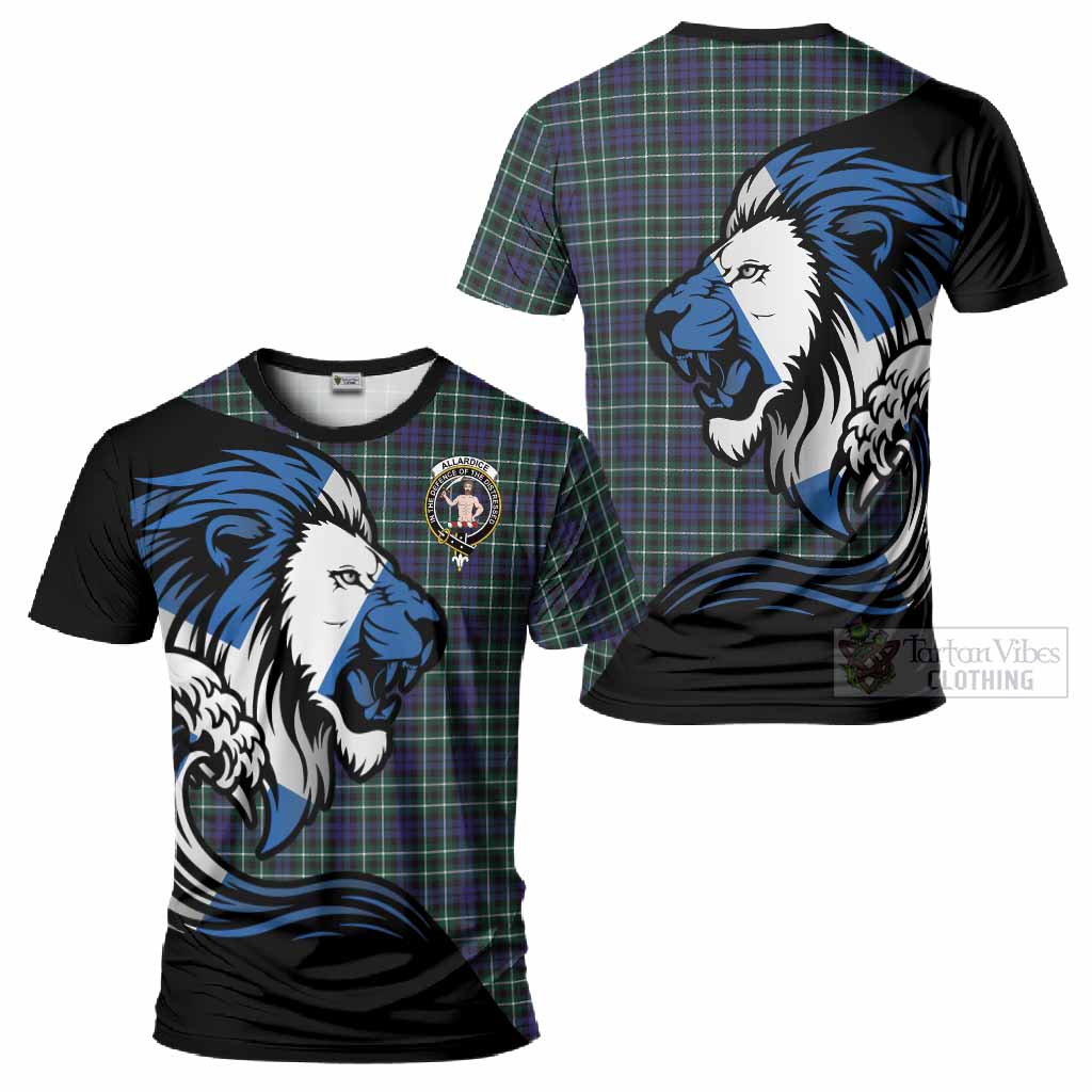 Allardice Tartan Crest T-Shirt Scottish Golden Lions Wave Flow