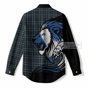 Allardice Tartan Crest Women Casual Shirt Scottish Golden Lions Wave Flow