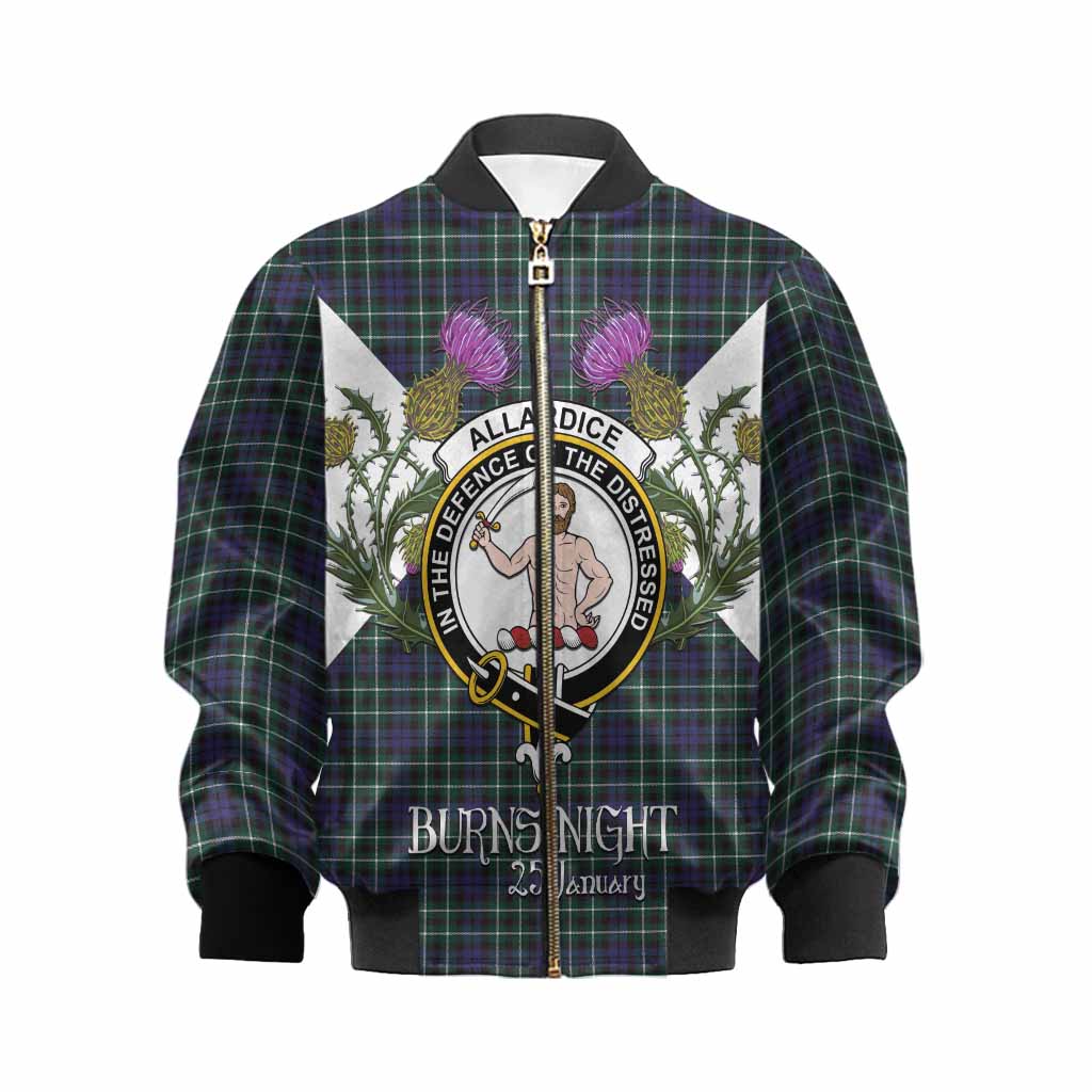 Allardice Tartan Family Crest Kid Bomber Jacket Scottish Burns Night Thistle Floral