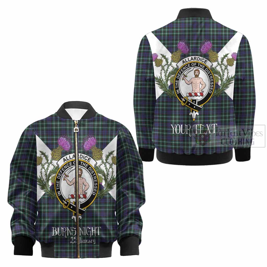 Allardice Tartan Family Crest Kid Bomber Jacket Scottish Burns Night Thistle Floral