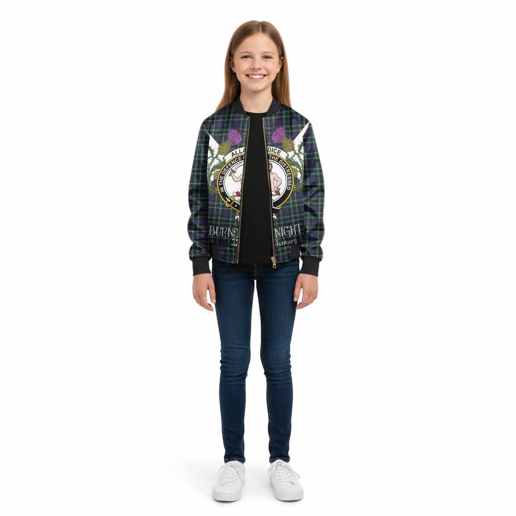 Allardice Tartan Family Crest Kid Bomber Jacket Scottish Burns Night Thistle Floral