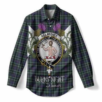 Allardice Tartan Family Crest Women Casual Shirt Scottish Burns Night Thistle Floral