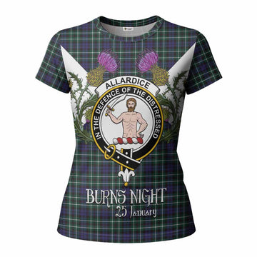 Allardice Tartan Family Crest Women T shirt Scottish Burns Night Thistle Floral