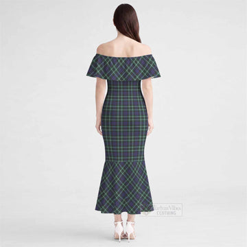 Allardice Tartan Off Shoulder Ruffle Mermaid Maxi Dress