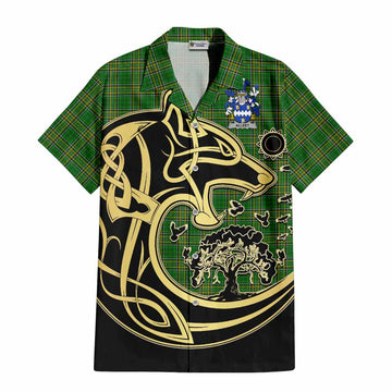 Alleet Irish Tartan Hawaiian Shirt with Coat of Arms Celtic Wolf Style