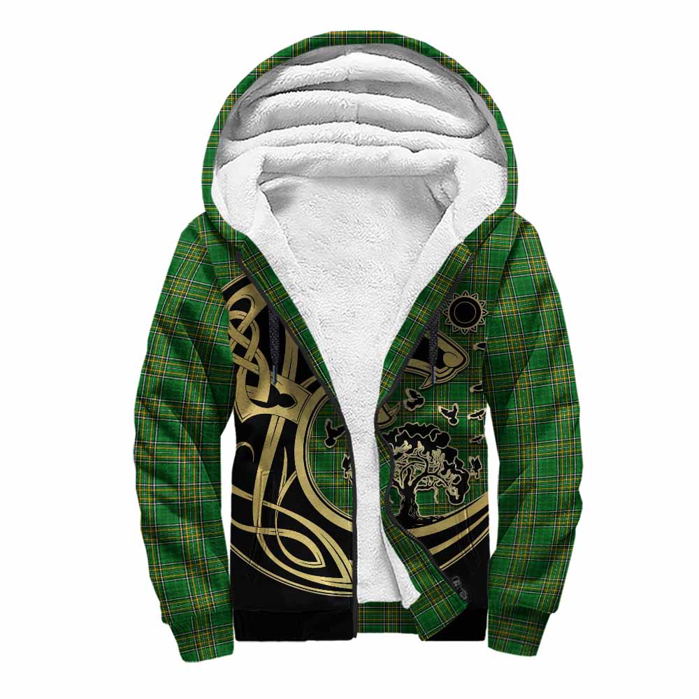 Tartan Vibes Clothing Alley Irish Tartan Sherpa Hoodie with Coat of Arms Celtic Wolf Style