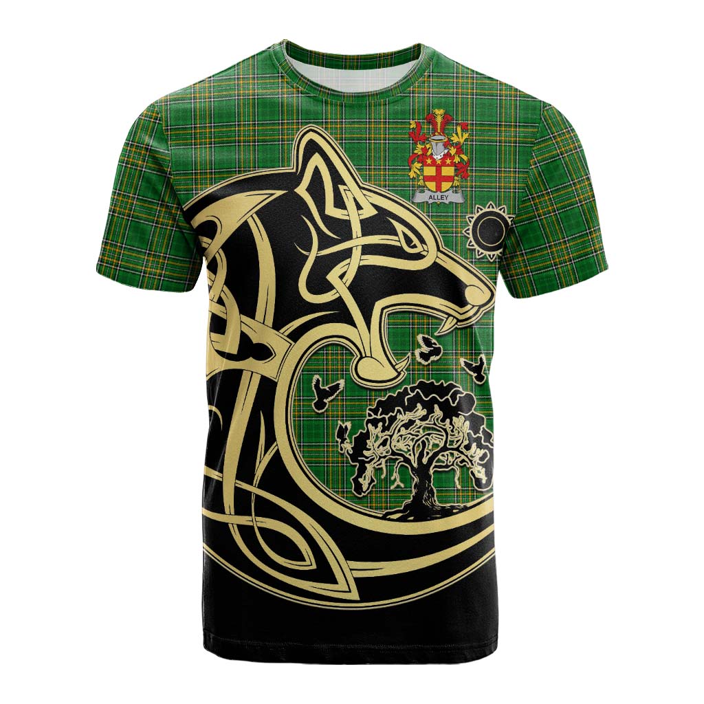 Tartan Vibes Clothing Alley Irish Tartan Cotton T-shirt with Coat of Arms Celtic Wolf Style