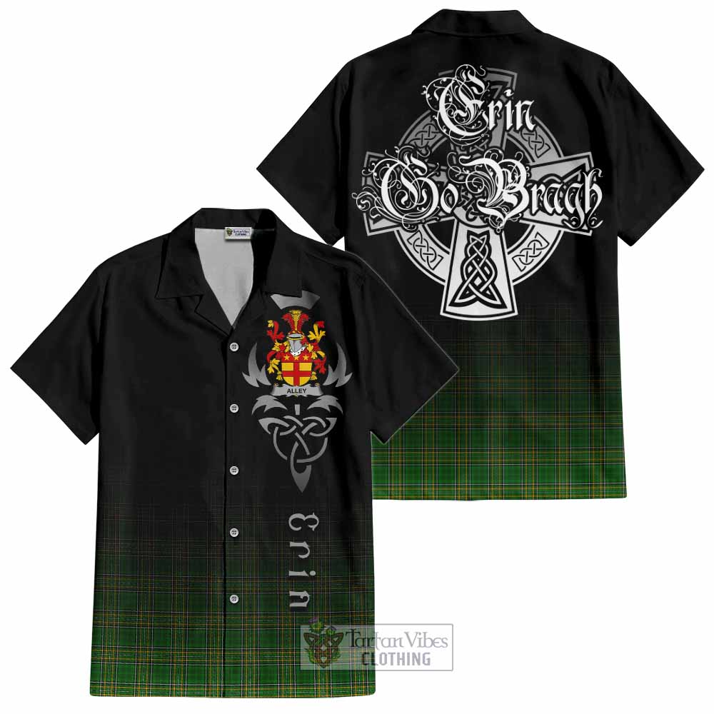 Tartan Vibes Clothing Alley Irish Clan Short Sleeve Button Shirt with Coat of Arms Erin Go Bragh Celtic Inspired