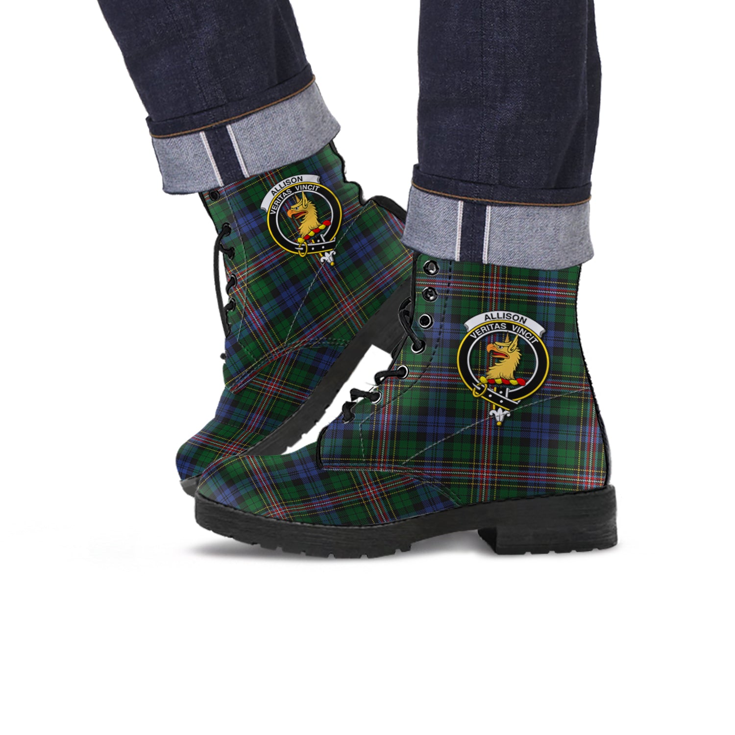 Allison Tartan Leather Boots with Family Crest - Tartanvibesclothing