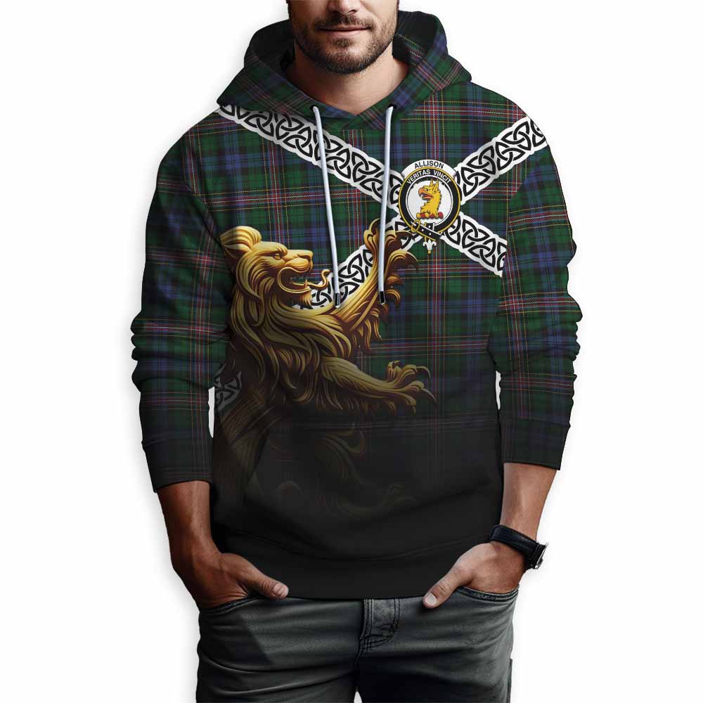 Tartan Vibes Clothing Allison Crest Tartan Hoodie with Golden Lion Emblem Celtic Style