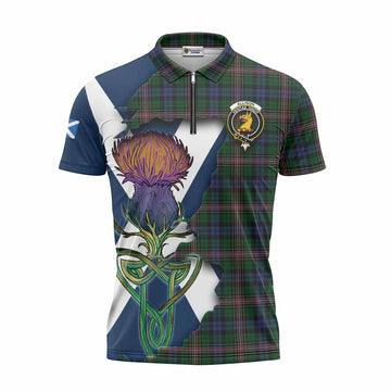 Allison Tartan Family Crest Zipper Polo Shirt Scottish Thistle Celtic Inspired