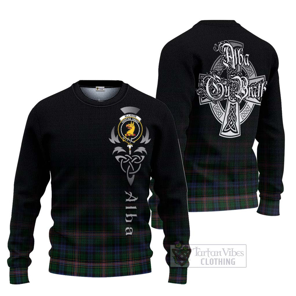 Tartan Vibes Clothing Allison Tartan Knitted Sweater Featuring Alba Gu Brath Family Crest Celtic Inspired