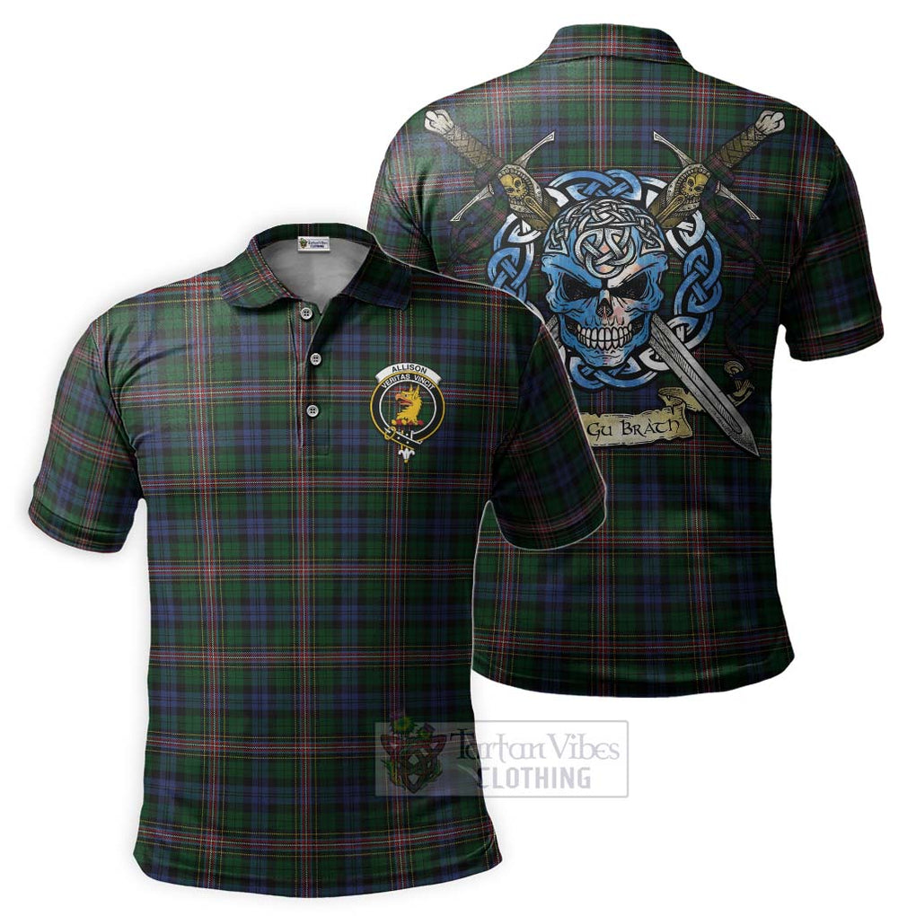 Tartan Vibes Clothing Allison Tartan Polo Shirt with Family Crest Celtic Skull Style
