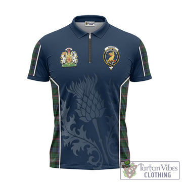 Allison Tartan Zipper Polo Shirt with Family Crest and Scottish Thistle Vibes Sport Style