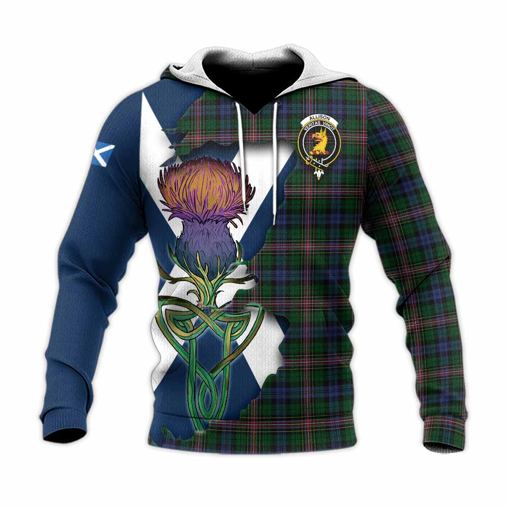 Tartan Vibes Clothing Allison Tartan Family Crest Knitted Hoodie Scottish Thistle Celtic Inspired