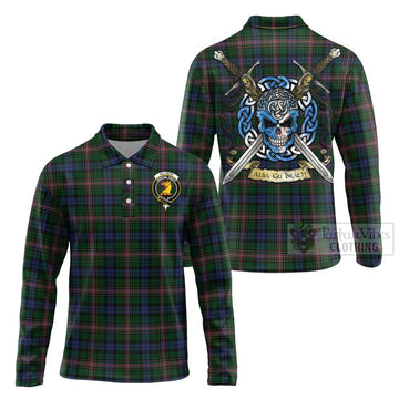 Tartan Vibes Clothing Allison Tartan Long Sleeve Polo Shirt with Family Crest Celtic Skull Style