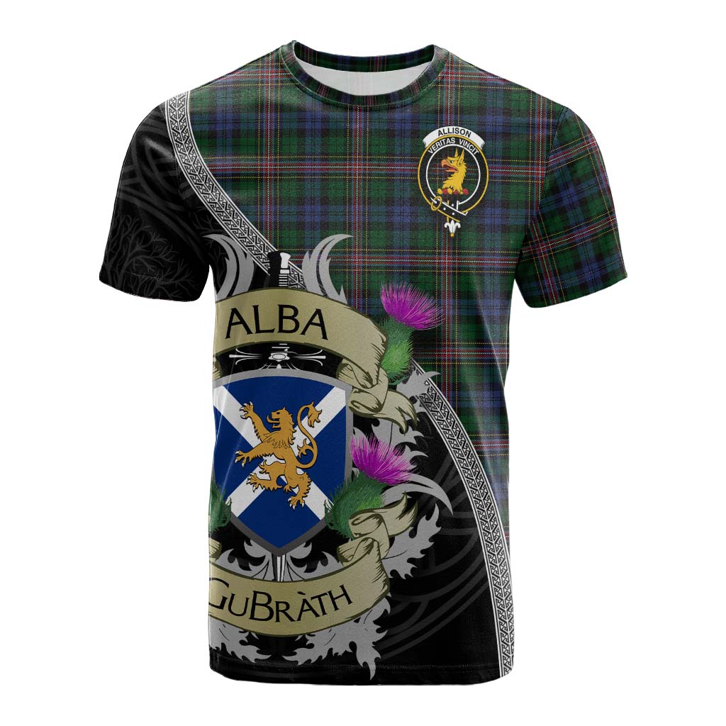 Tartan Vibes Clothing Allison Tartan Family Crest Cotton T-shirt Lion Rampant Royal Thistle Shield Celtic Inspired