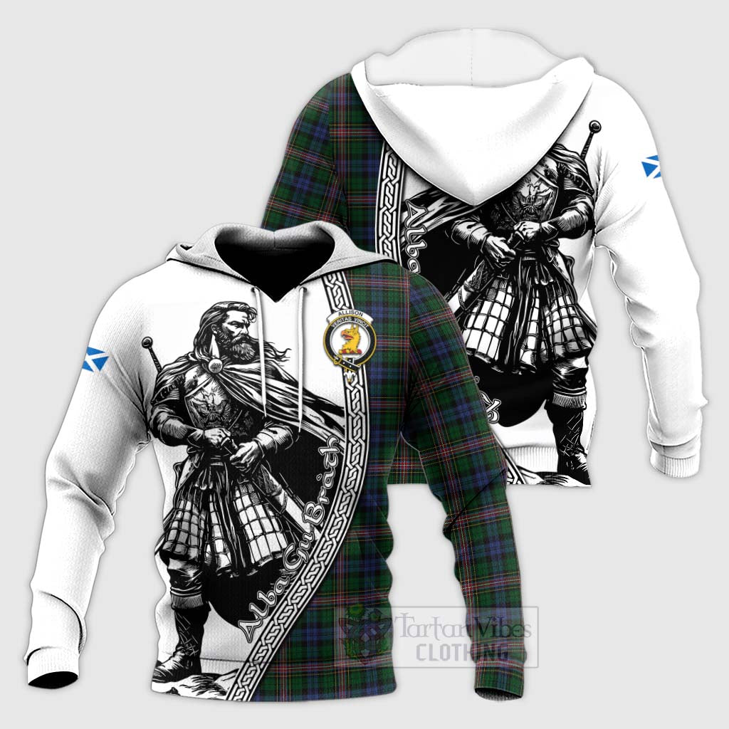 Allison Tartan Clan Crest Knitted Hoodie with Highlander Warrior Celtic Style Unisex Knitted Pullover Hoodie - Tartan Vibes Clothing