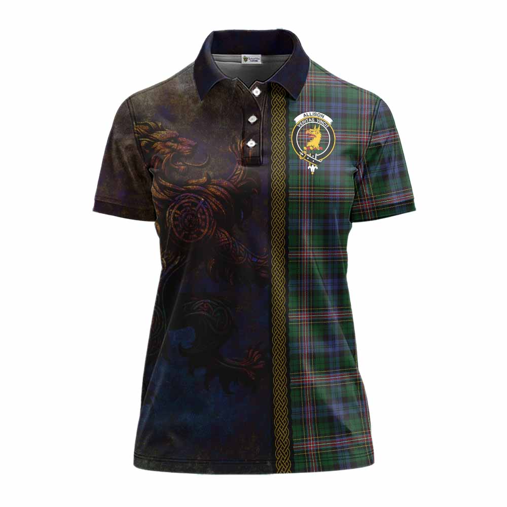 Tartan Vibes Clothing Allison Tartan Family Crest Women's Polo Shirt Alba Gu Brath Be Brave Lion Ancient Style