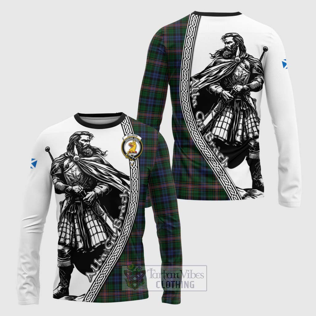Tartan Vibes Clothing Allison Tartan Clan Crest Long Sleeve T-Shirt with Highlander Warrior Celtic Style