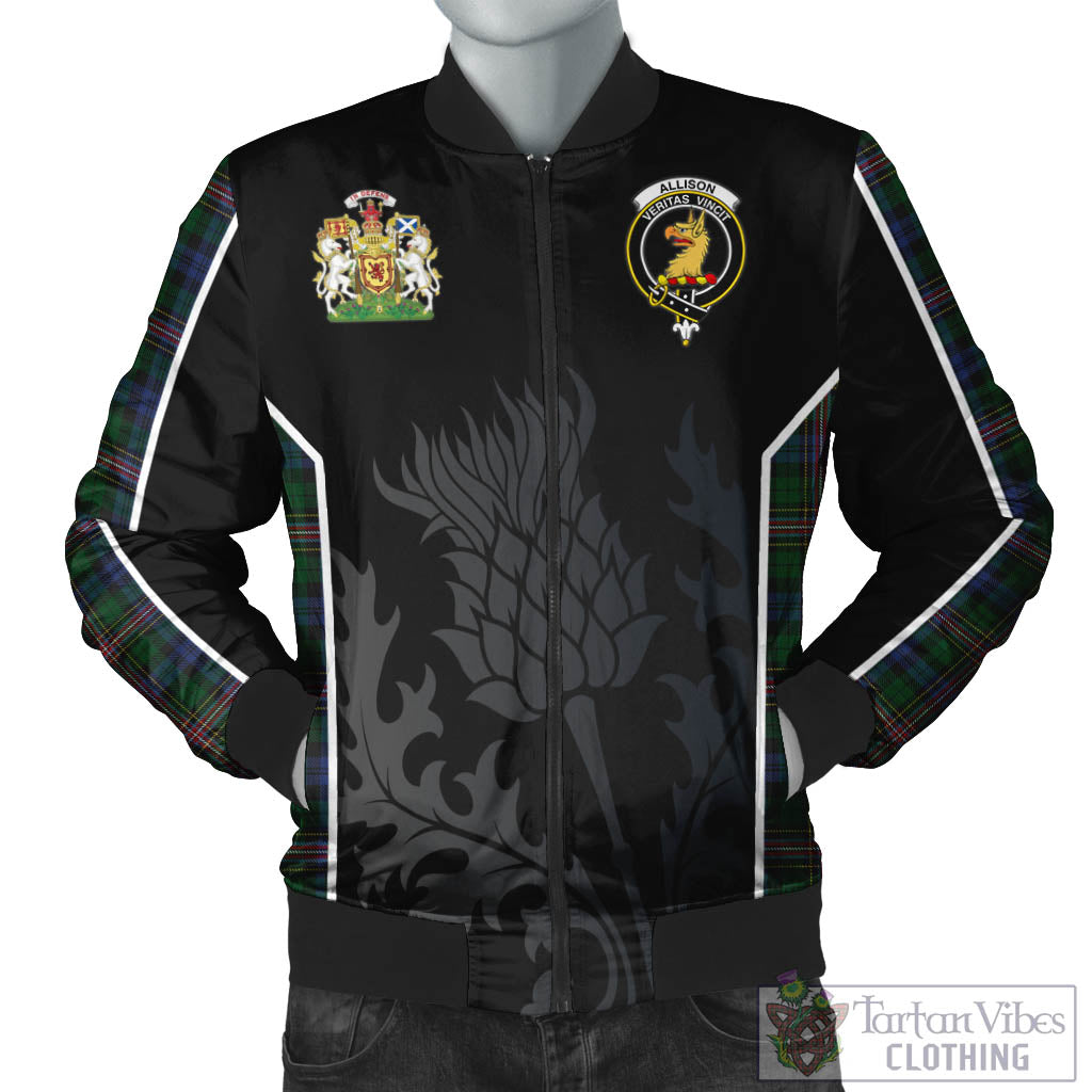 Tartan Vibes Clothing Allison Tartan Bomber Jacket with Family Crest and Scottish Thistle Vibes Sport Style