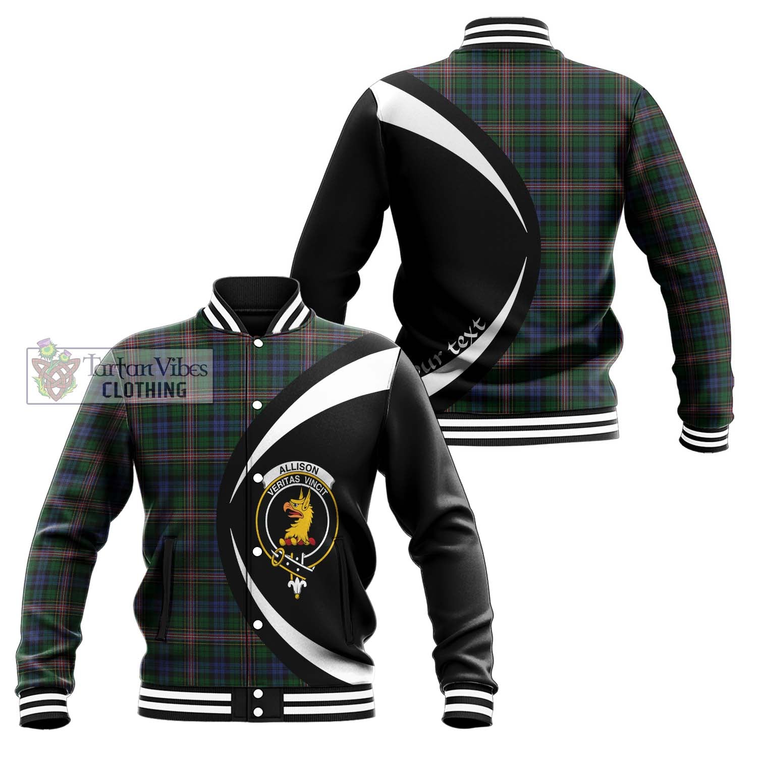 Allison Tartan Baseball Jacket with Family Crest Circle Style Unisex - Tartan Vibes Clothing