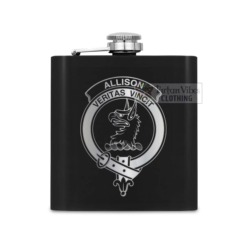 Tartan Vibes Clothing Allison Crest Hip Flask Set 7oz Black Stainless Steel with A Gift Box