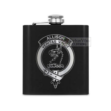 Tartan Vibes Clothing Allison Crest Hip Flask Set 7oz Black Stainless Steel with A Gift Box