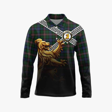 Allison Crest Tartan Long Sleeve Polo Shirt with Golden Lion Emblem Celtic Style