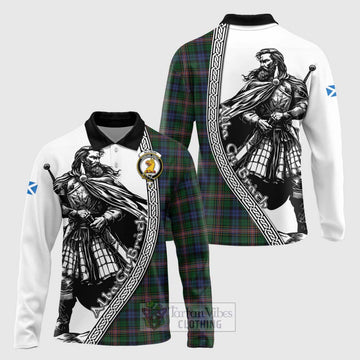 Tartan Vibes Clothing Allison Tartan Clan Crest Long Sleeve Polo Shirt with Highlander Warrior Celtic Style