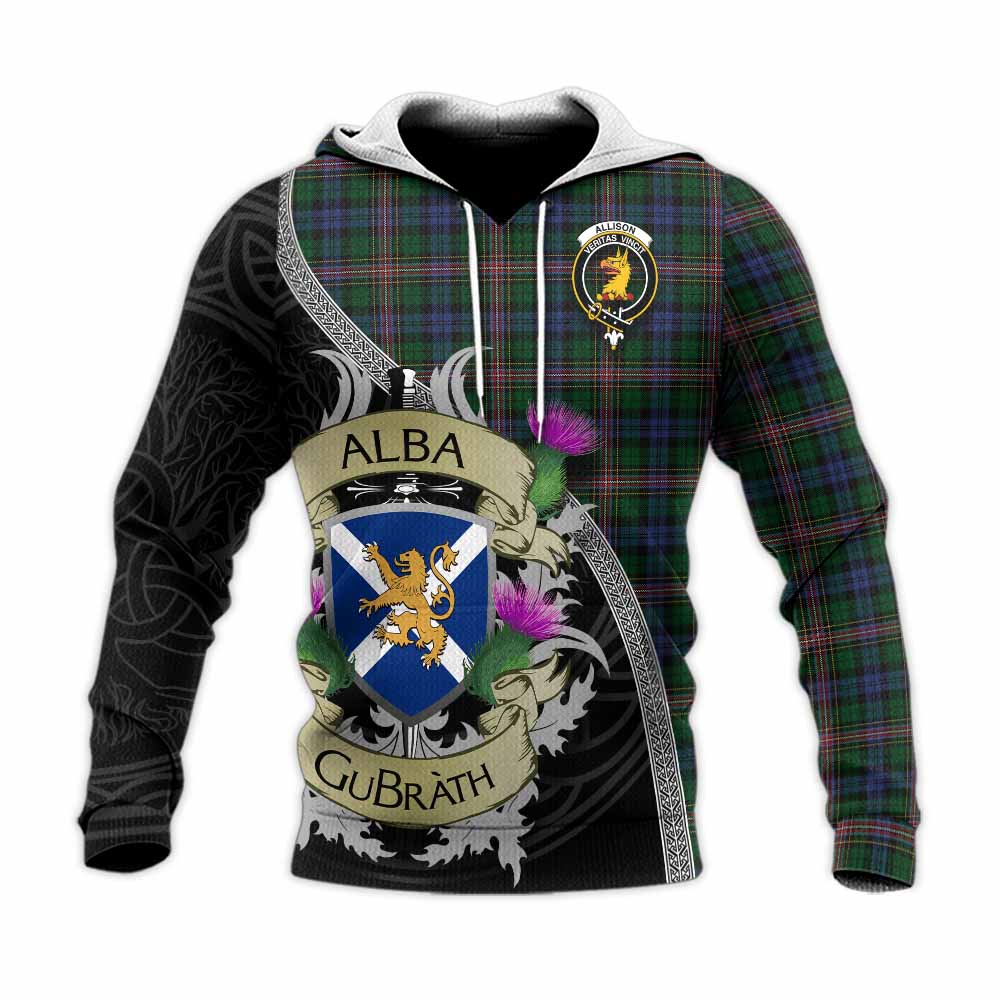 Tartan Vibes Clothing Allison Tartan Family Crest Knitted Hoodie Lion Rampant Royal Thistle Shield Celtic Inspired