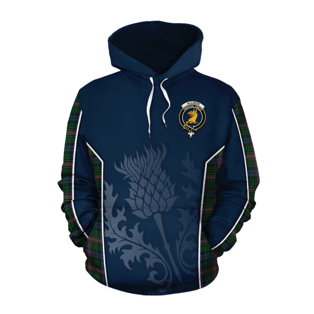 Tartan Vibes Clothing Allison Tartan Cotton Hoodie with Family Crest and Scottish Thistle Vibes Sport Style