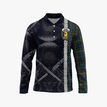 Tartan Vibes Clothing Allison Tartan Long Sleeve Polo Shirt with Family Crest Cross Sword Thistle Celtic Vibes