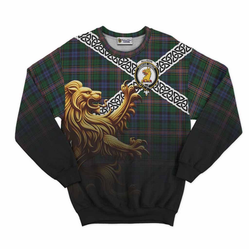 Tartan Vibes Clothing Allison Crest Tartan Sweatshirt with Golden Lion Emblem Celtic Style
