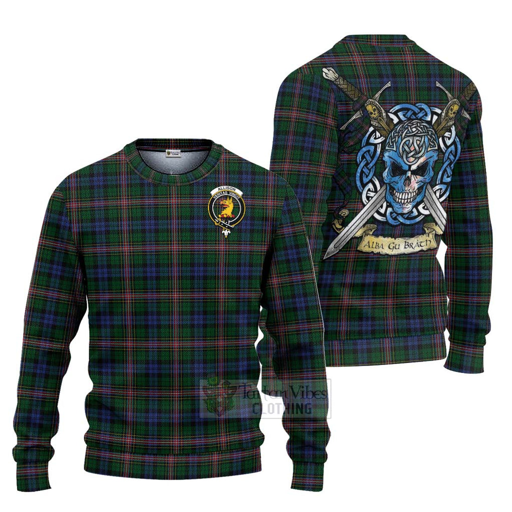 Tartan Vibes Clothing Allison Tartan Knitted Sweater with Family Crest Celtic Skull Style