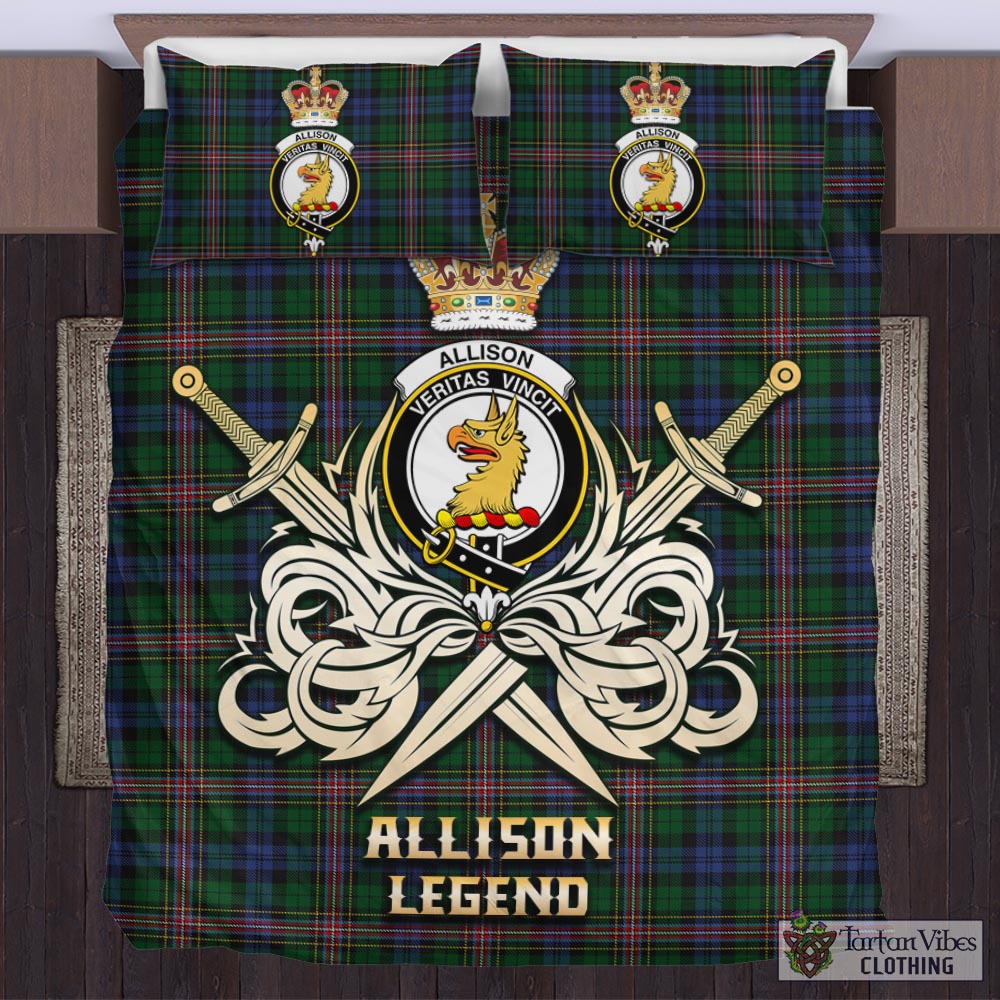 Tartan Vibes Clothing Allison Tartan Bedding Set with Clan Crest and the Golden Sword of Courageous Legacy