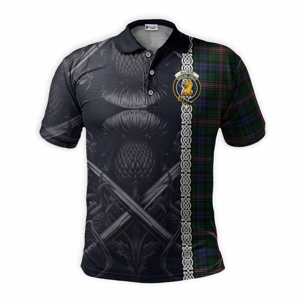 Tartan Vibes Clothing Allison Tartan Polo Shirt with Family Crest Cross Sword Thistle Celtic Vibes