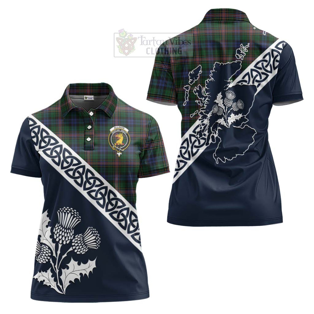 Tartan Vibes Clothing Allison Tartan Women's Polo Shirt Featuring Thistle and Scotland Map