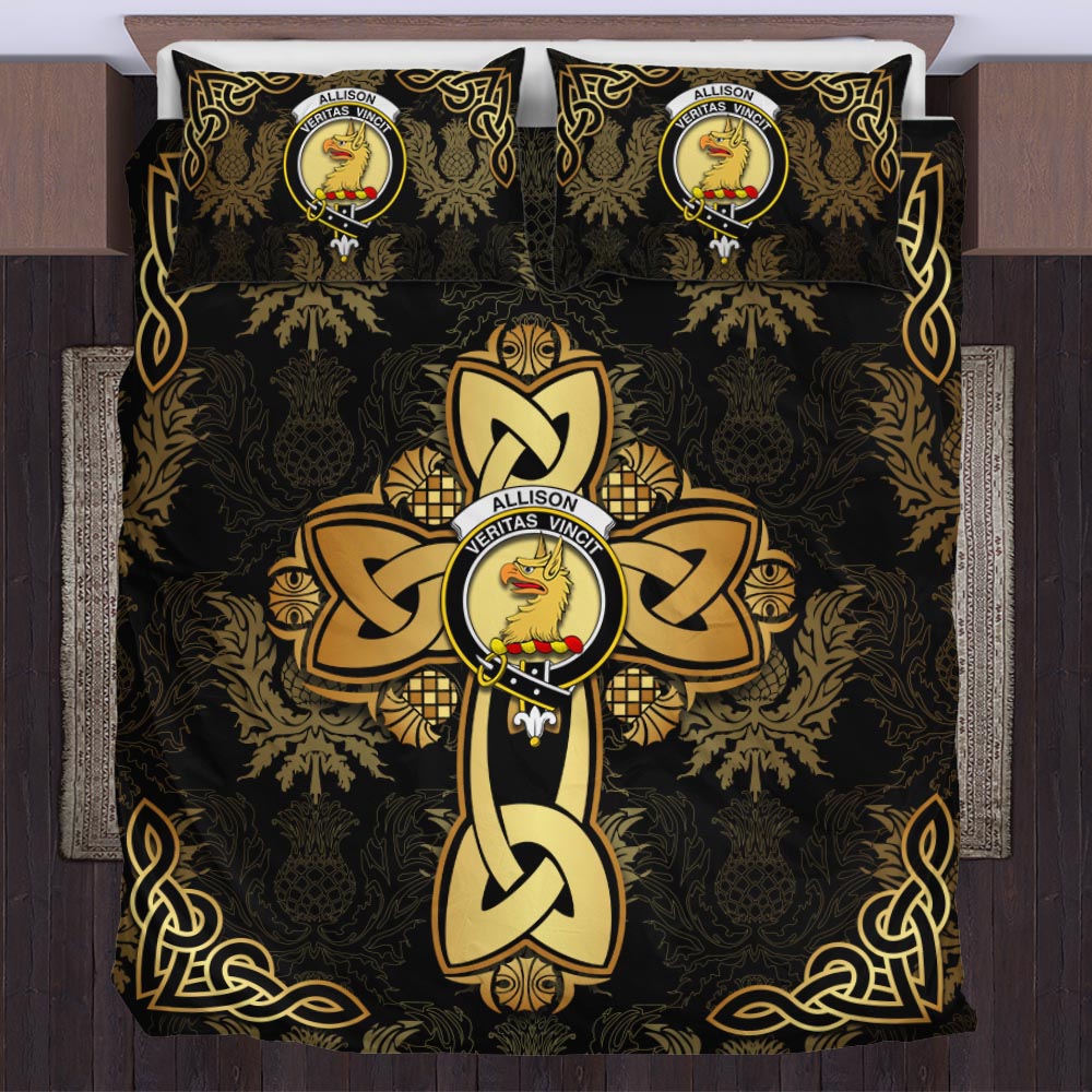 Allison Clan Bedding Sets Gold Thistle Celtic Style US Bedding Set - Tartanvibesclothing
