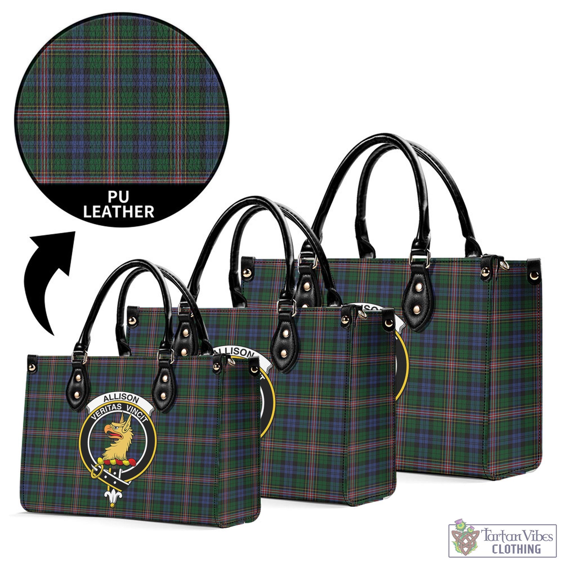 Tartan Vibes Clothing Allison Tartan Luxury Leather Handbags with Family Crest