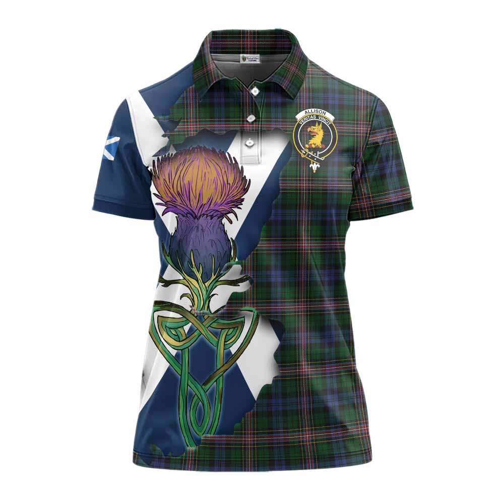 Tartan Vibes Clothing Allison Tartan Family Crest Women's Polo Shirt Scottish Thistle Celtic Inspired