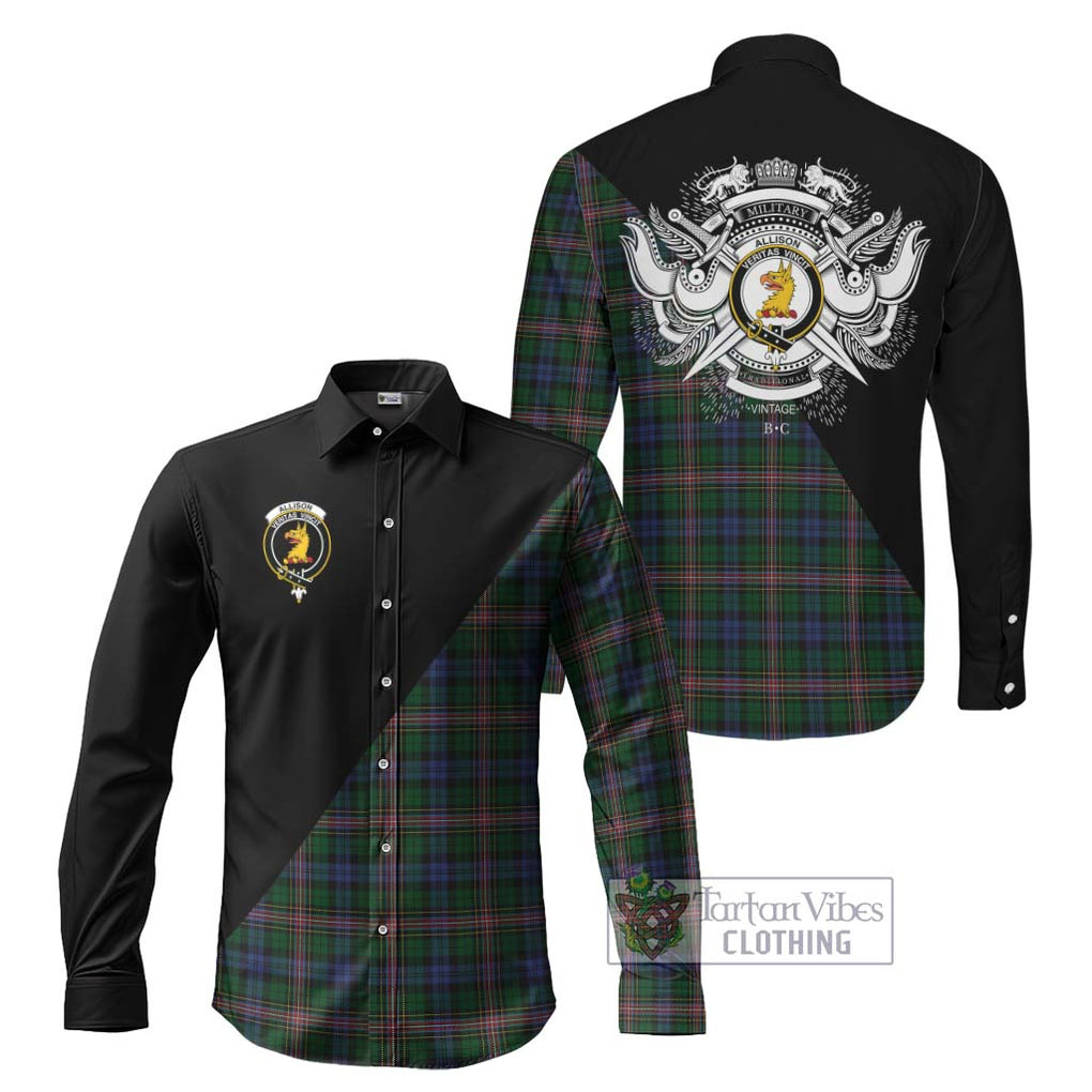 Allison Tartan Long Sleeve Button Shirt with Family Crest and Military Logo Style Men's Shirt S - Tartanvibesclothing Shop
