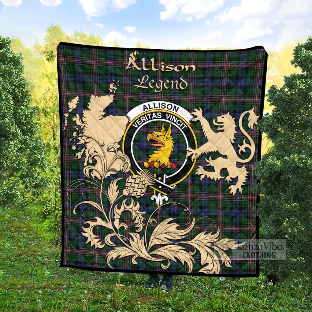 Allison Tartan Quilt with Family Crest and Scottish Symbol Style Super King Quilt 91" x 110" - Tartan Vibes Clothing