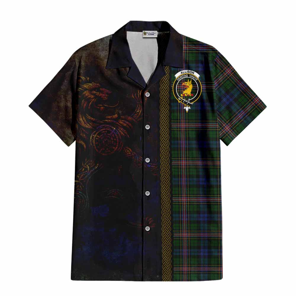 Tartan Vibes Clothing Allison Tartan Family Crest Short Sleeve Button Shirt Alba Gu Brath Be Brave Lion Ancient Style