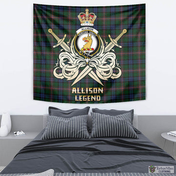 Allison Tartan Tapestry with Clan Crest and the Golden Sword of Courageous Legacy